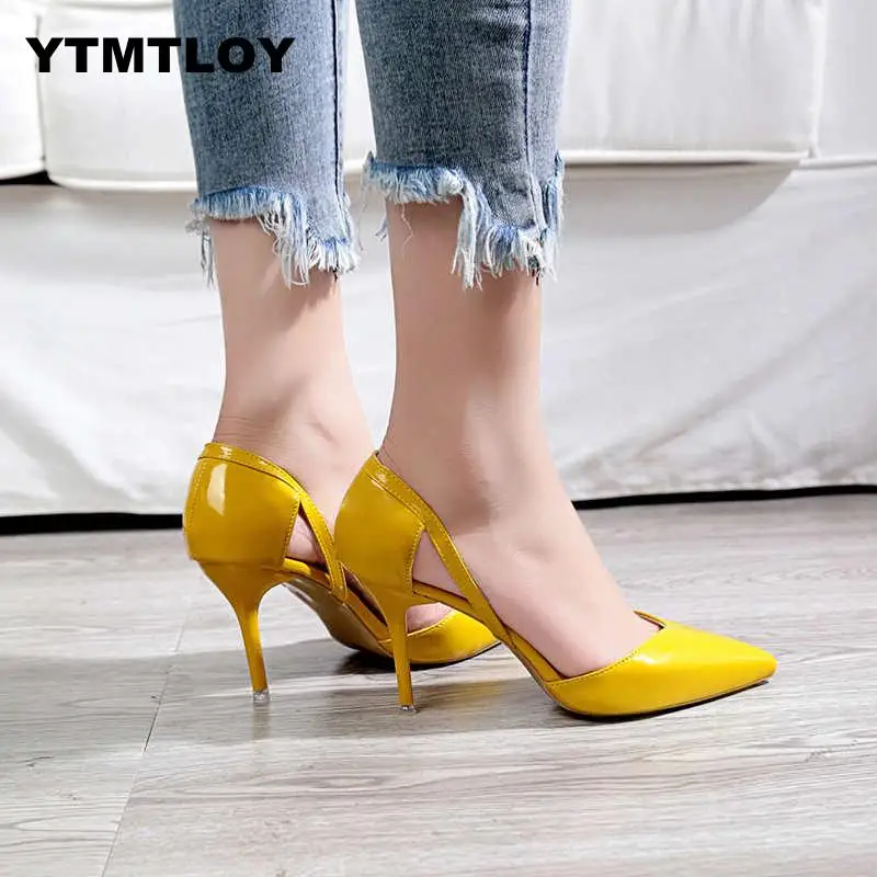 2019 Women Block High Heels Bridal Scarpin Pumps Ladies Pointed Toe Black khaki Plaza Heels Female Shoes Zapatos Mujer Leisure