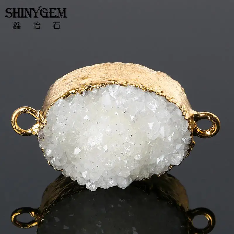 

Natural Druzy Pendant Double Bail Connector Agates Drusy Stone Gold Plating Surface Fashion Necklace Connecting Findings