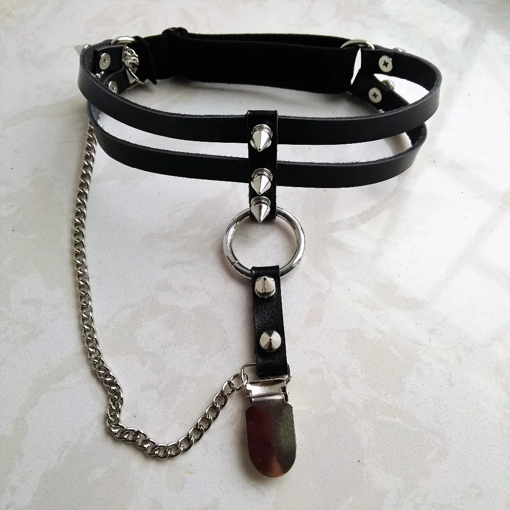 

Women Sexy Harajuku Handmade Punk garters Hot Rock O-Round Chain Leg Ring Rivet Metal clip suspender Two rows belt Free Shipping