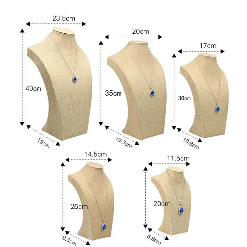 Отличный новый натуральный лен ювелирные изделия Ожерелья Подвески Дисплей Бюст чокер держатель стойка шоу 5 размер оптовая цена