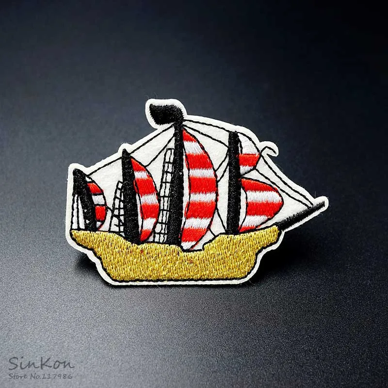 

Ancient Sailboat 5.0x7.3cm Iron On Patch Sewing On Embroidered Applique Fabric for Jacket Badge Clothes Stickers