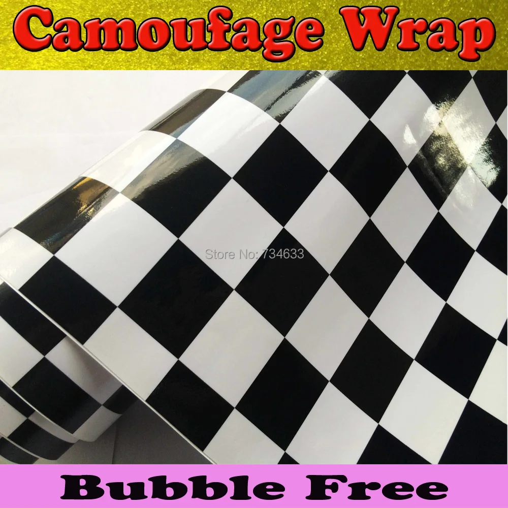 Chequered Black & White Vinyl wrap For Car Wrap With Air release Glossy