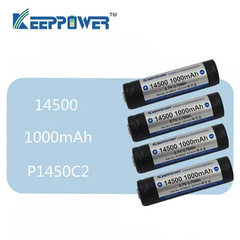 

4pcs KeepPower 14500 batteries 1000mAh 3.7V 3.70Wh Protected Rechargeable Lithium Battery Li-ion P1450C2 for flashlight vape