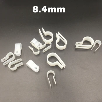 

500pcs 8.4mm White Plastic Wire Hose Tubing Fanstening R-Type Line Card Fixed Cable Tie Mount Organizer Holder R Clip Clamp