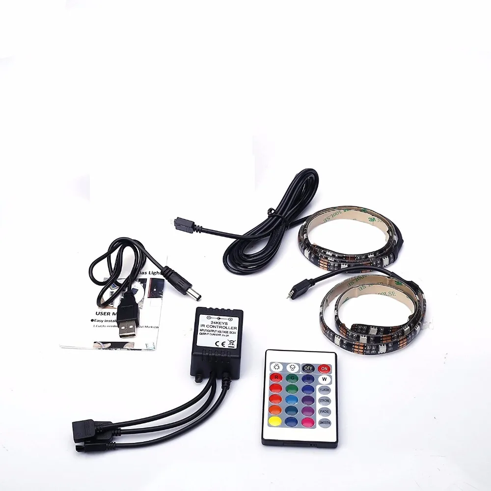 

Aimbinet LIGHT TV Bias Lighting USB TV Backlights Full Kit LED Strip with Remote Controller( 24buttons) 0.5 meter2 PCS 15 leds