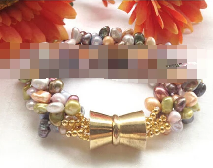 

00976 5row multicolor baroque keshi reborn freshwater pearl bracelet