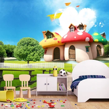 

Custom Photo Mural Wallpaper For Kids Room 3D Cartoon Mushroom Room Children Bedroom Home Decor Wall Painting Papel De Parede 3D