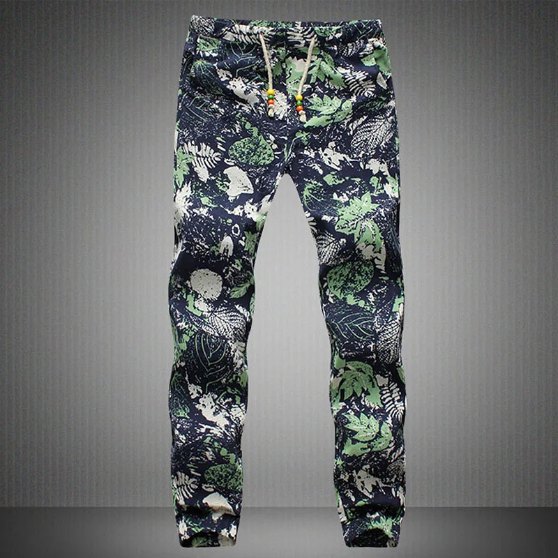 Новинка, модные мужские повседневные узкие брюки с цветочным геометрическим узором, дышащие штаны для бега, больших размеров 3XL 4XL 5XL
