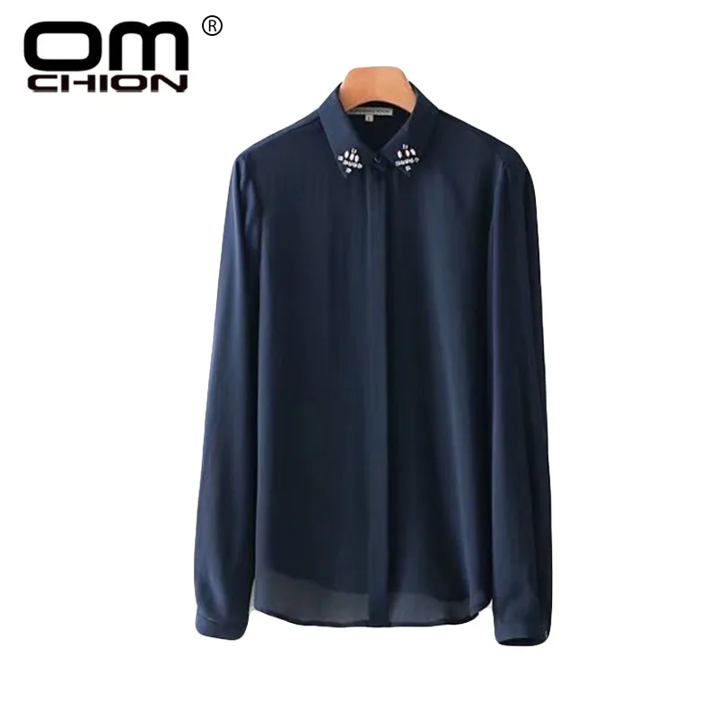 OMCHION Blusa Feminina 2018 длинный рукав с бисером женская блузка Повседневная Свободная