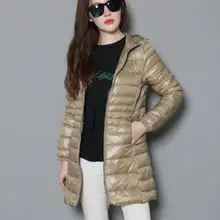 Большие размеры 5XL женский ультра легкий пуховик Осень Зима длинный пуховик устойчивая ветрозащитная теплая пуховая парка с капюшоном LJ0326