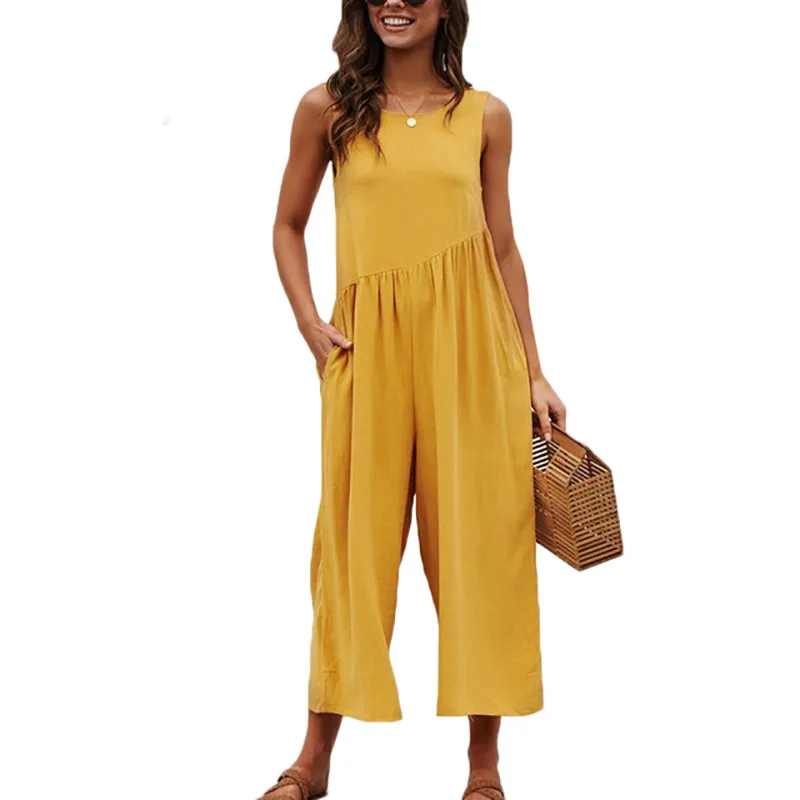 yashangyi Combinaison Femme	2019 Summer Casual Rompers Women Jumpsuits Loose Solid Pocket Overalls Female Salopette