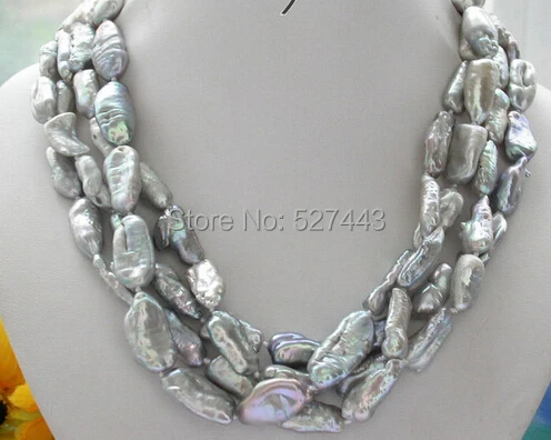 

Wholesale free shipping >>4row 18" 25mm gray stick KESHI REBORN PEARL NECKLACE