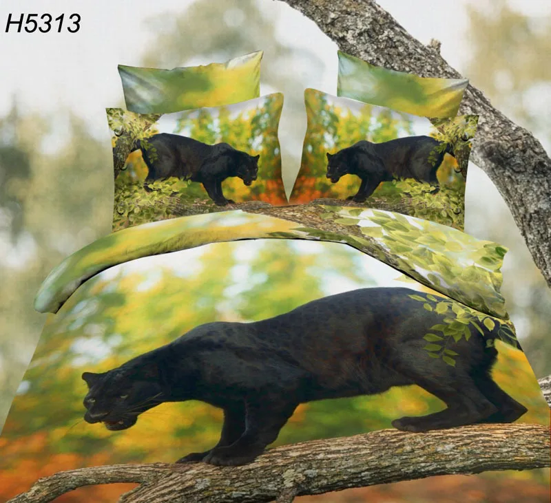Hd Digital 3d Hitam Leopard Set Tempat Tidur Hewan 3d Selimut