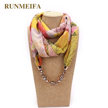 

RUNMEIFA National Wind Crystal Necklace Jewel Shawl Female Neck Pearl Pendant Chiffon Printed Scarf Pendant Free Shipping