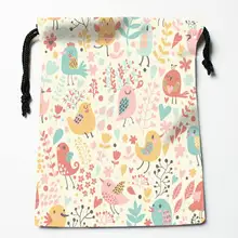High quality Custom bird art printing storage bag drawstring bag gift Satin bags 27x35cm Compression Type Bags