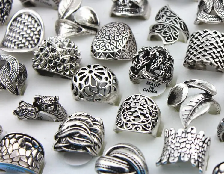

New 25pcs mixed style vintage Antique Silver womens Party Jewelry Rings wholesale lot