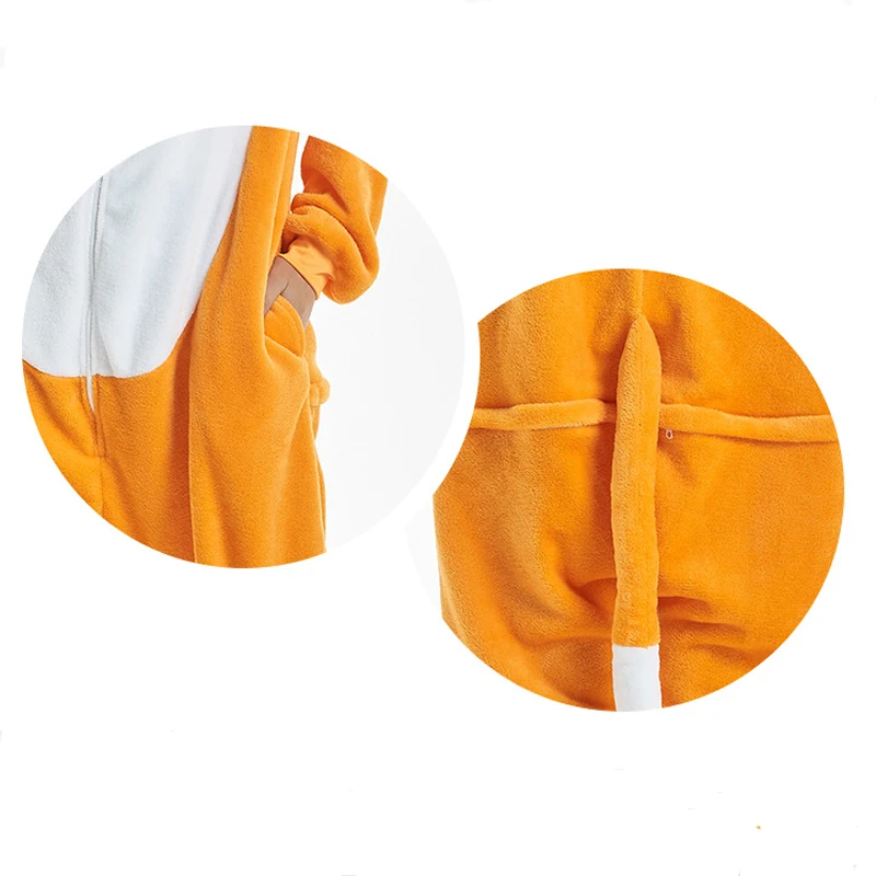 Amusing Orange Fox Animal Kigurumi Flannel Onesie Soft Women Pajamas Party Bodysuit Cosplay Unisex Sleepwear Halloween Pyjamas