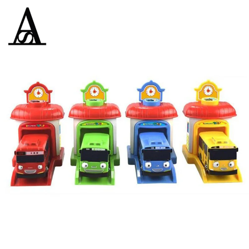 

4 pcs / set Bus Tayo the small bus Miniature Korean Cartoon oyuncak araba mini plastic model pull back of the car tayo bus toy