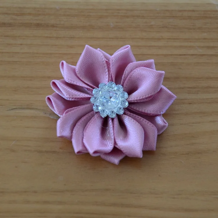 40pcslotMiniSatinFabricFlowerswithRhinestoneCenterPetite