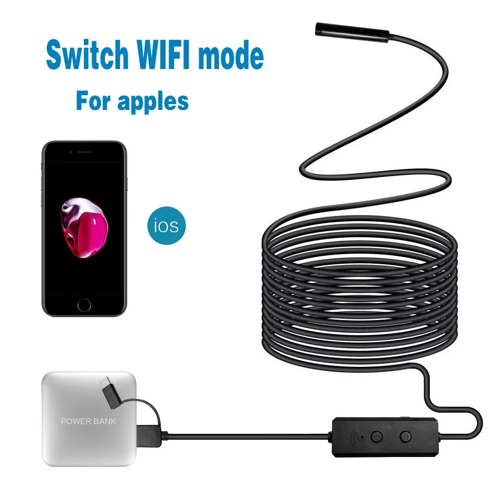 

WIFI Endoscope Camera 3in1 Mini Waterproof Hard Cable Inspection Camera 8mm USB Endoscope Borescope IOS Endoscope For Iphone