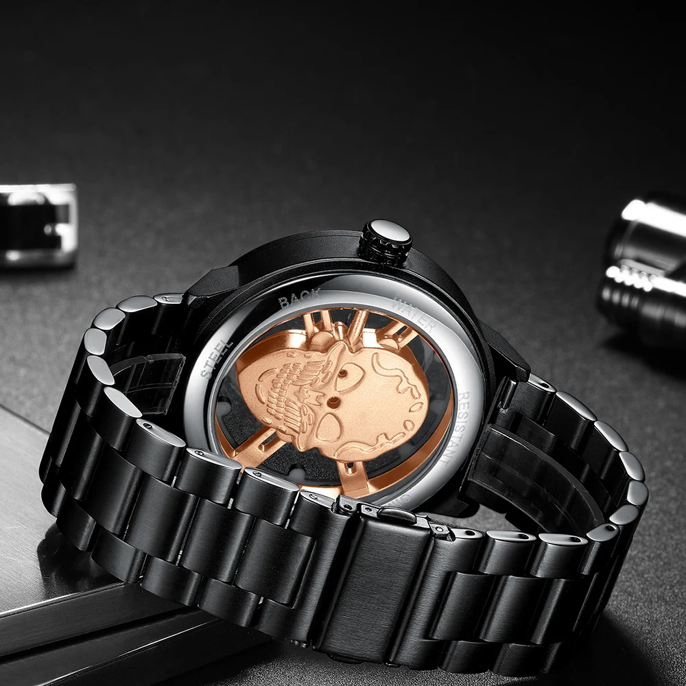 Gimto Горячее предложение череп кварцевые часы мужские черные Топ Элитный бренд Нержавеющая сталь военные мужские наручные часы ручной Relogio Masculino