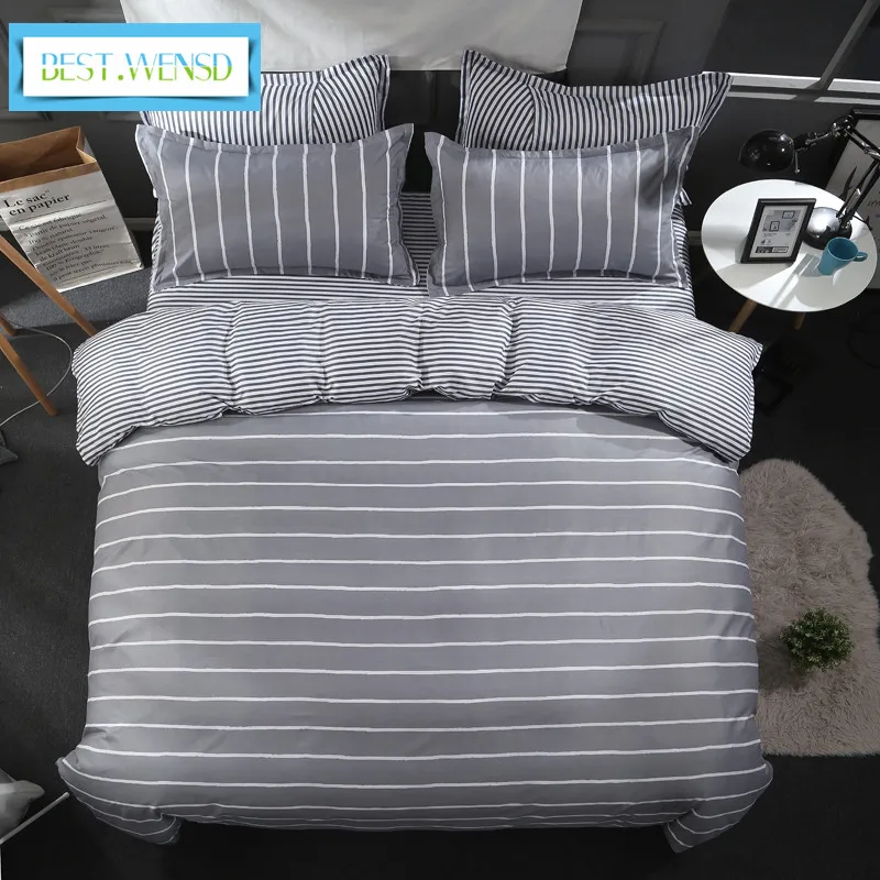 

BEST.WENSD Simple striped winter 4pcs bedding set cotton king size Soft comfortable Large double bedlinen-duvet cover home decor