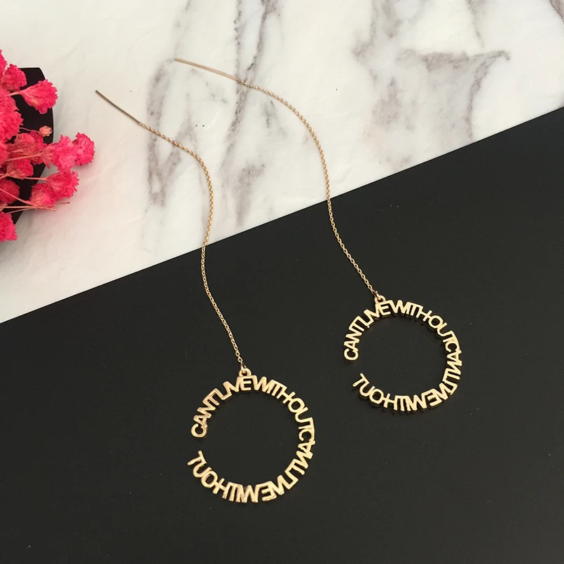 

Ciliy New Design Cant Live Without U Earrings for Women Long Circle C Drop Earrings Gold Color Statement Jewelry WE82401