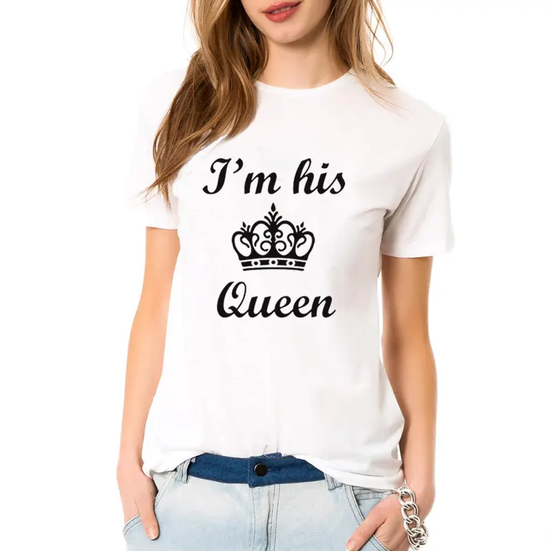 Новая летняя женская футболка J'm Her King His Queen забавная Удобная хлопковая с