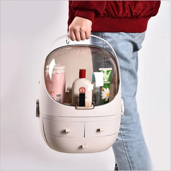 

Portable Waterproof Make Up Cosmetic Box Dust Cover Box Organizer Drawers Plastic Cosmetic Storage Box Jewelry Container Indoor