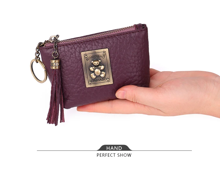 Women Mini Wallets Female Tassel Pendant Short Money Wallets Genuine Leather Lady Zipper Coin Purses Fashion Key Bag  (11)