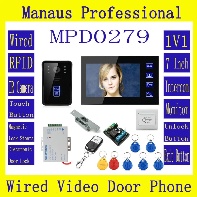 7" RFID Video Door Phone Intercom Doorbell Touch Button