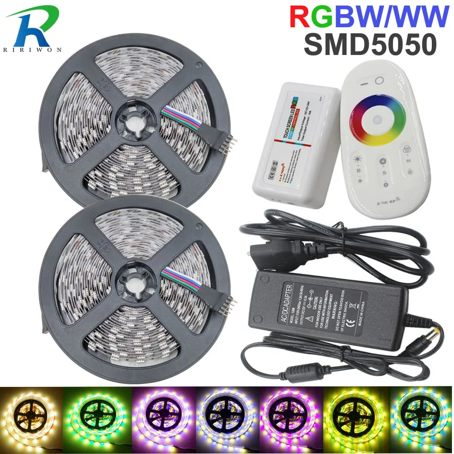 

10M RGBW LED Strip light 5050 SMD 60Leds/M Stripe Tape Diode Light+Touch Screen RF Controller+ DC12V Adapter Full Set Decoration