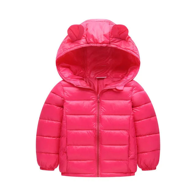 Зимняя верхняя одежда для детей пуховик для мальчиков и девочек новогодние костюмы для мальчиков, теплый жилет для малышей Детское пальто с меховым капюшоном, одежда - Цвет: rose red