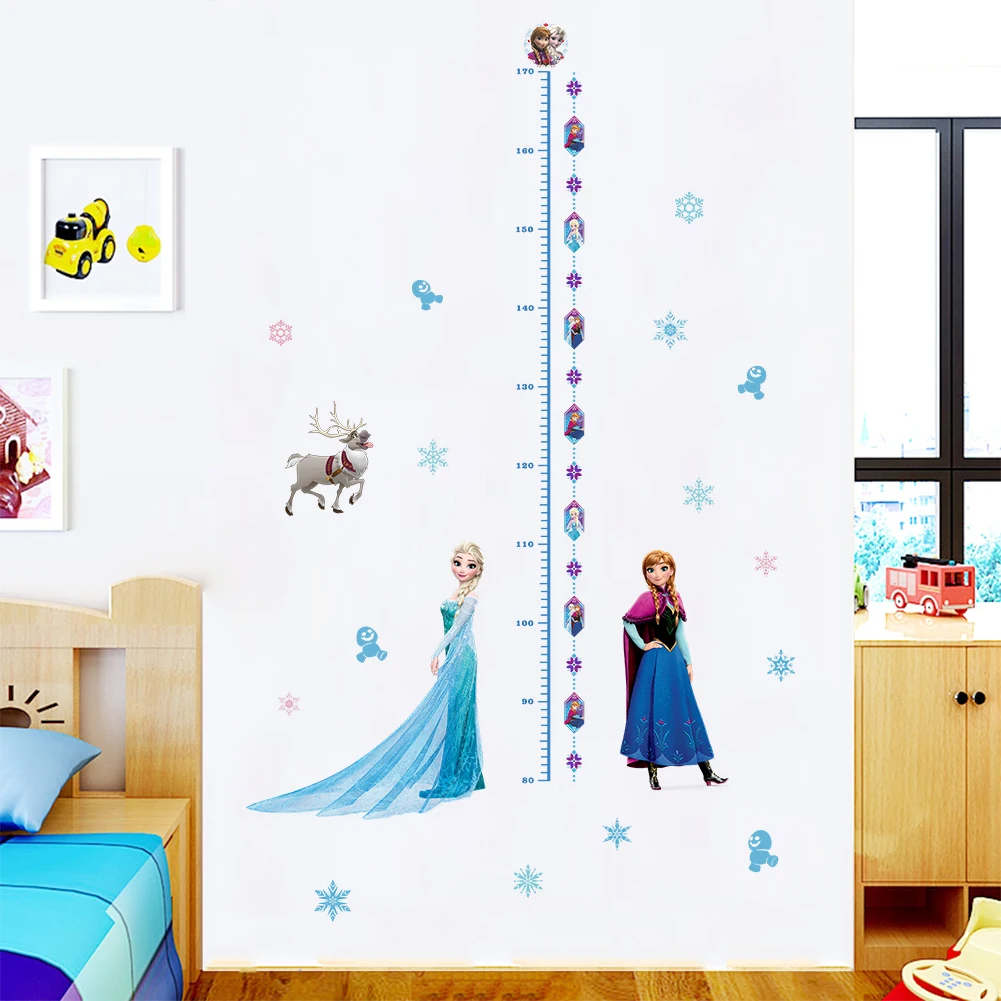 cartoon disney frozen height measure wall stickers bedroom home decor Elsa Anna princess growth chart wall decals posters - Цвет: C007-F