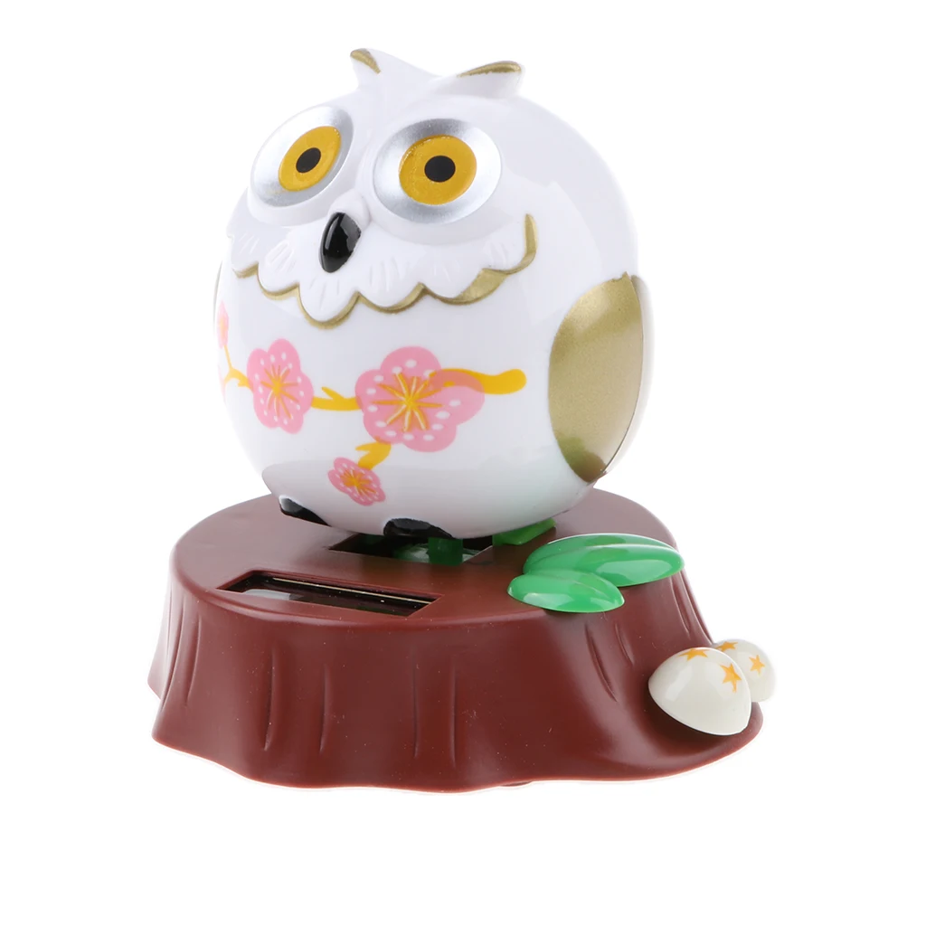 Dancing Cartoon Owl Animal Model Solar Powered Figure Toy Swing Figurine Office Desk Home Car Decor Birthday Xmas Gift for Kids