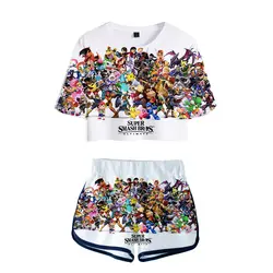 Супер Smash Brothers футболка Ultimate последняя летняя Аниме Сексуальная Повседневная 3D футболка принт Женская 3D футболка + шорты комплект из двух