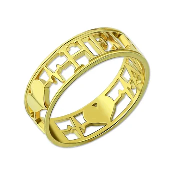 

Wholesale Heartbeat Ring Gold Color Personalized Name Ring Engagement Wedding Band Ring Love Heart Ring