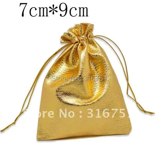 

Free Shipping 100 Pcs Gold Plated Satin Fabric Gift Bags With Drawstring 7x9cm(W01810 X 1)