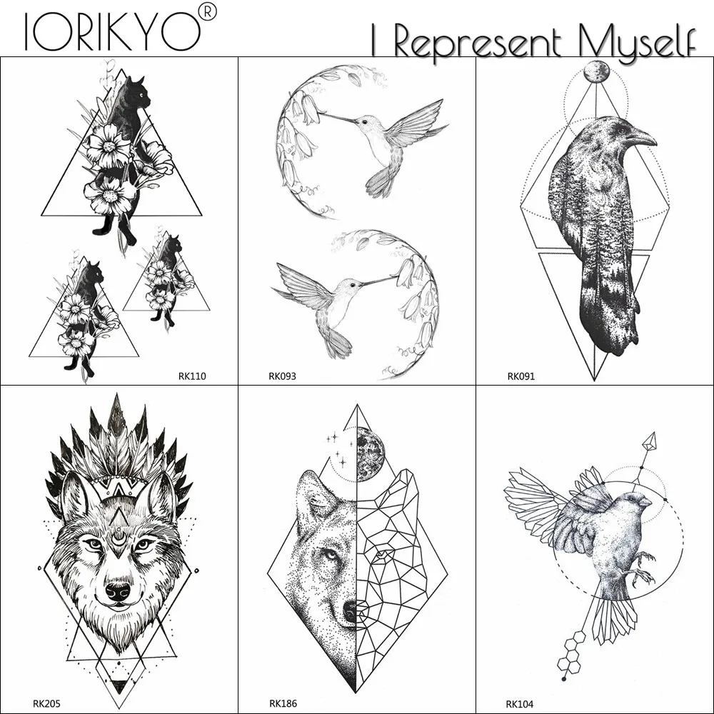 Мужские и женские временные тату наклейки IORIKYO черные животные геометрические