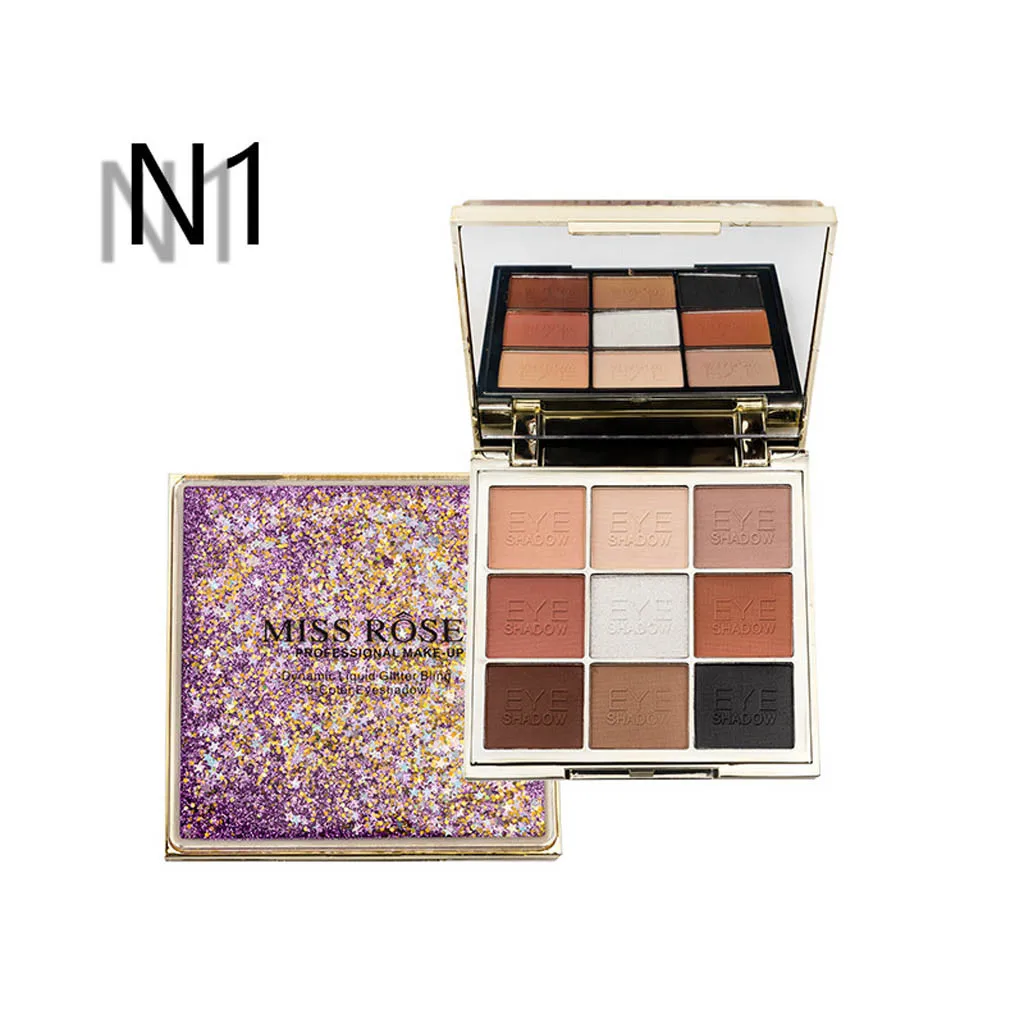 

MISS ROSE 9 Color Eyeshadow PaletteCosmetic Shimmer Eyeshadow Makeup Matte Palette Shimmer Set Glitter Eyeshadow Shine Pigment