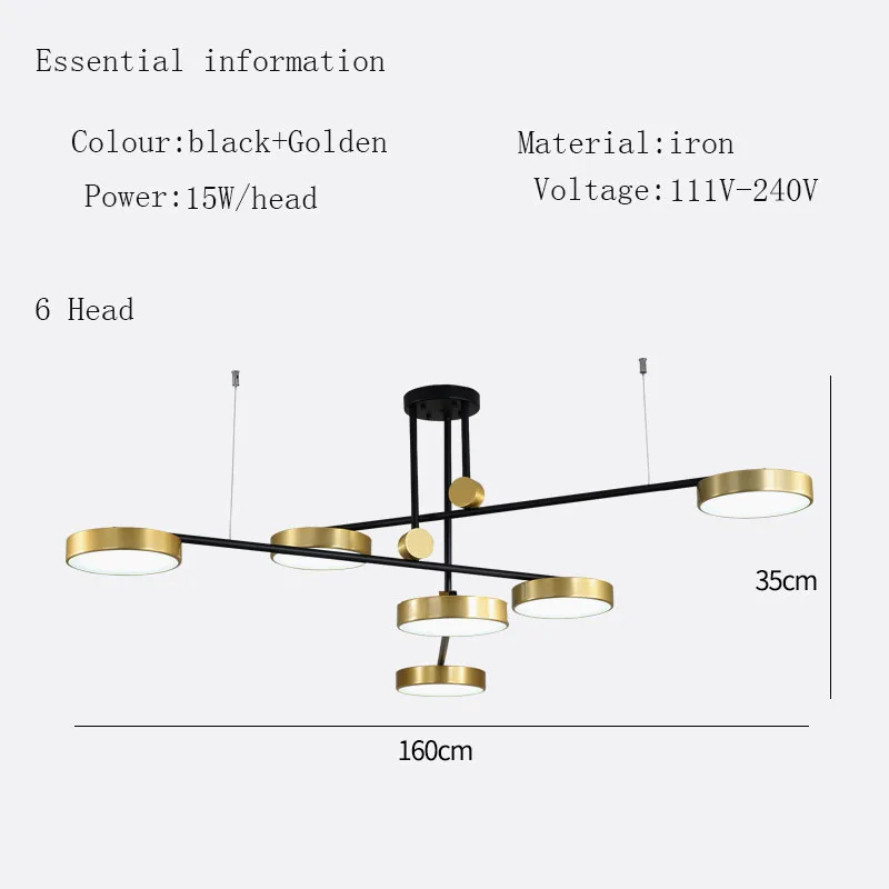 Скандинавский светодиодный подвесной светильник, железный Лофт, Декор, минималистичный, для гостиной, лестницы, подвесной светильник, роскошный, для ресторана, коридора, кафе, подвесной светильник - Цвет корпуса: 6 head