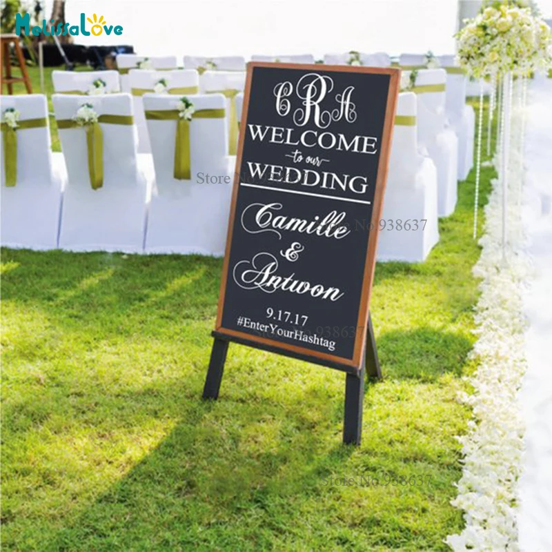 

Initial Design Welcome Wedding Board Sticker Reception Sign Decal Customized Personlized Name And Date Stickers B868