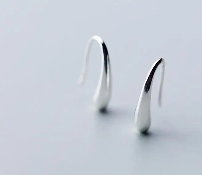 

Real. 925 Sterling Silver jewelry Glossy Smooth Waterdrop Tears dangle hook earrings Women's GTLE2674
