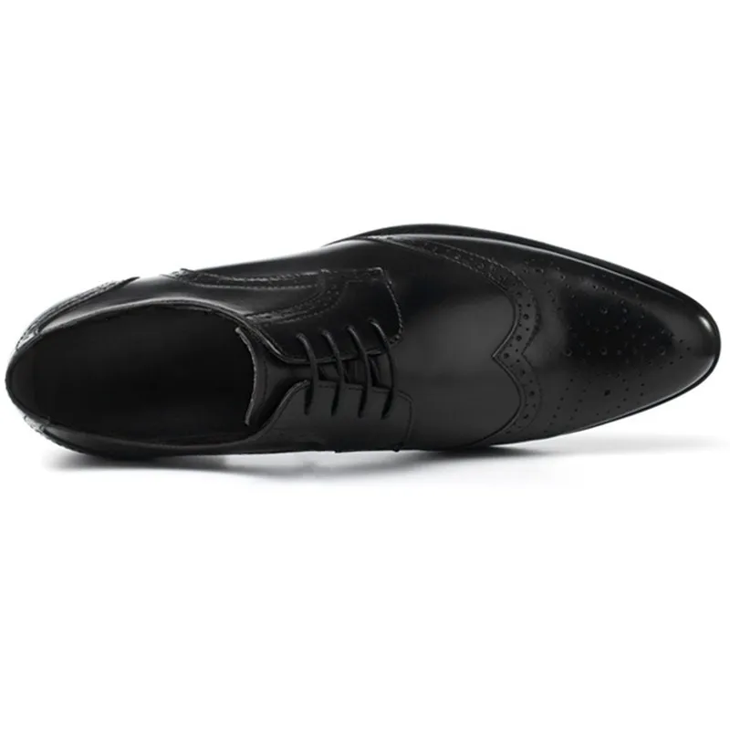 Модные черные/синие классические туфли Броги из натуральной кожи мужская