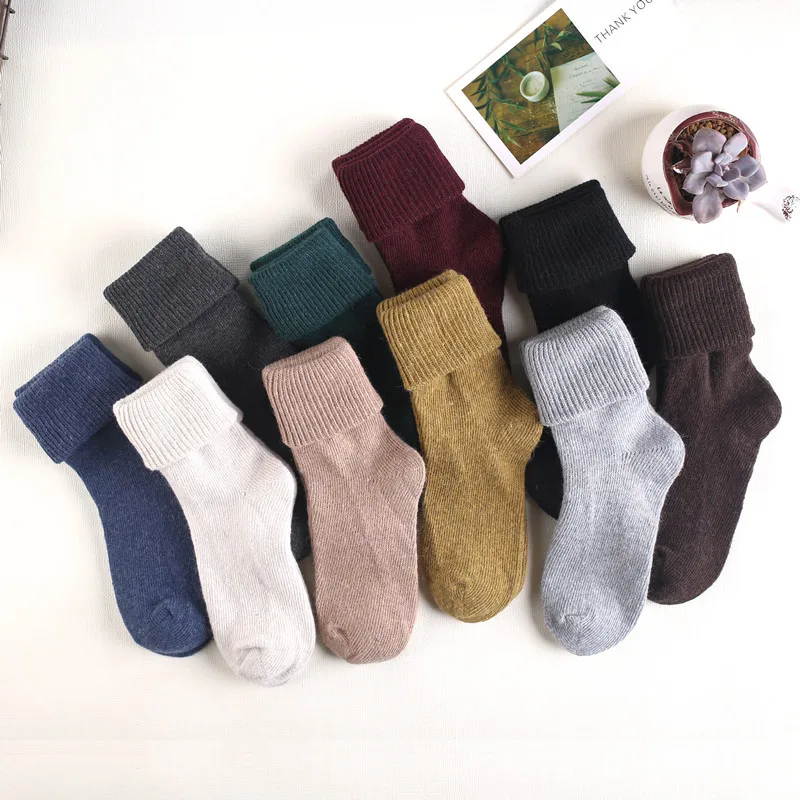Winter Thicken 80% Wool Warm Loose Socks 10 Kinds of Solid Colors Basic Winter Women Socks Art Retro Style Red Yellow Green