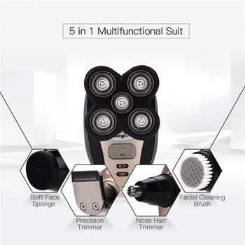 

5in1 Men's Grooming Set Electric Shaver Hair Trimmer Rechargeable Bald Head Shaving Machine Hair Clipper Face Brush Rotate P54