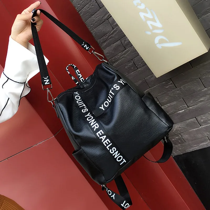 

Fashion Letter Women Backpacks Top Quality Leather Teenage Girls School Bags Multi-Function Chic Shoulder Bag Youth Back Bags