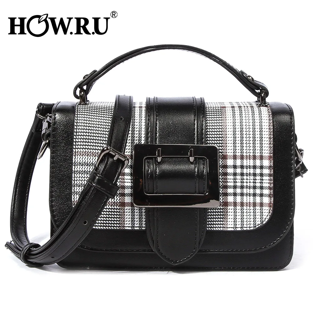 

HOWRU Belt Design Women Leather Handbags Luxury Handbags Women Bags Designer Plaid Female Crossbody Bags For Women Shoulder Bags