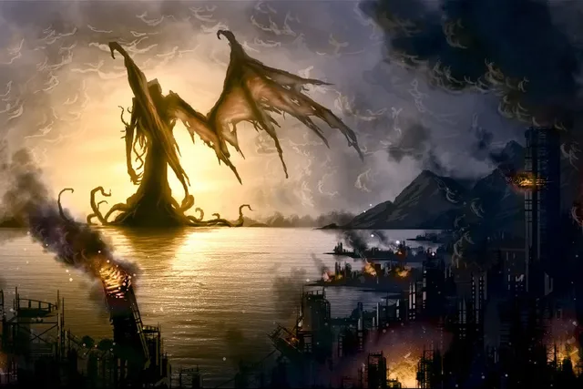fantasy art monster apocalyptic destruction dark horror cloth silk