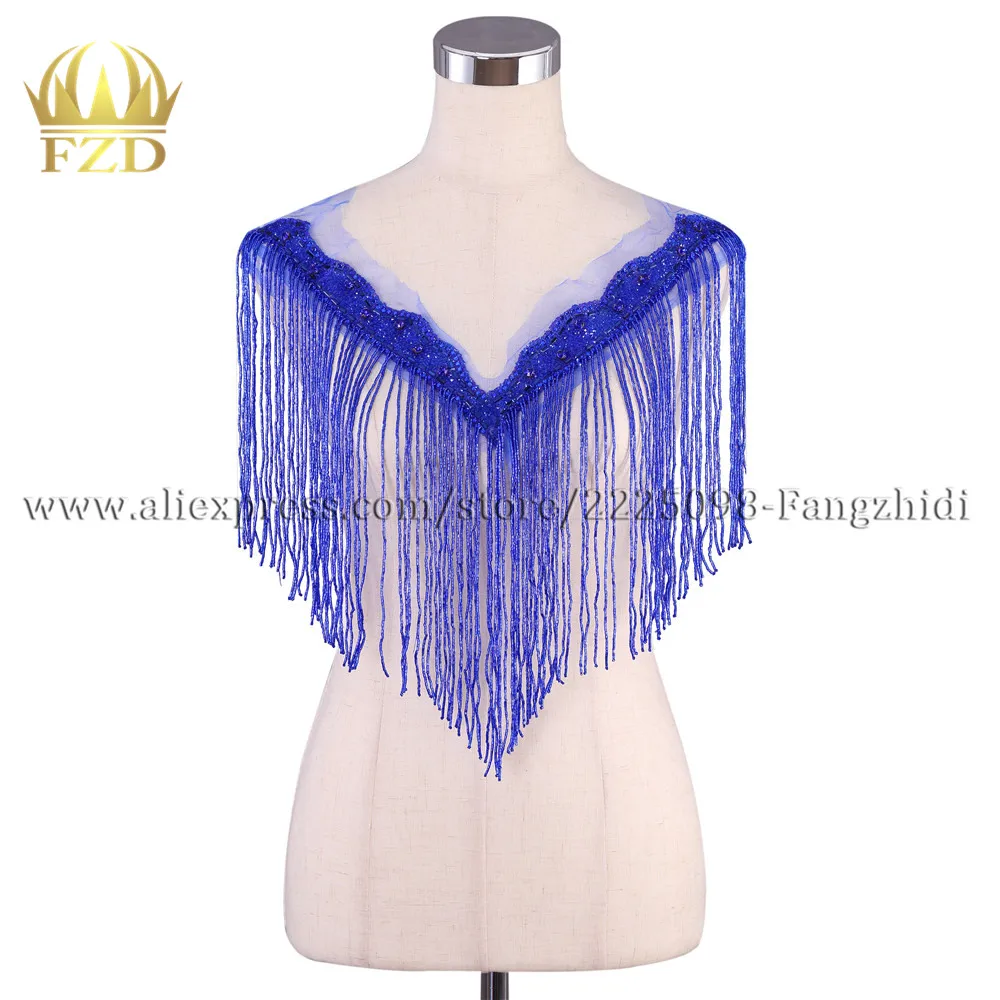 

FZD 1 Piece Elegant Handmade Sew On Rhinestone Patch Crystal Royal Blue Beaded Bodice Dress Body Applique for T Show Costume